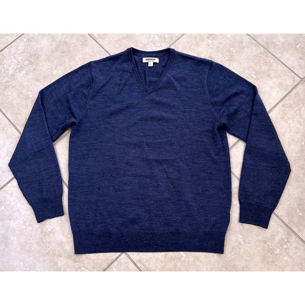 Goodthreads Mens Merino Wool V-Neck Sweater Navy Blue Large Career Preppy